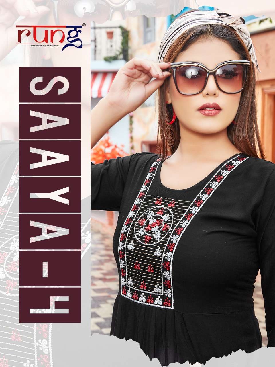 SAAYA VOL 4  BY RUNG BRAND HEAVY SLUB RAYON WITH MANUAL EMBROIDERY WORK SHORT KURTI OR LONG TOP WHOL...