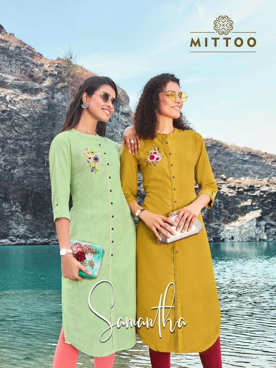 SAMANTHA BY MITTOO BRAND POLY VISCOSE WITH SOFT INNER HANDWORK BUTTI STARIGHT KURTI WHOLESALER AND D...
