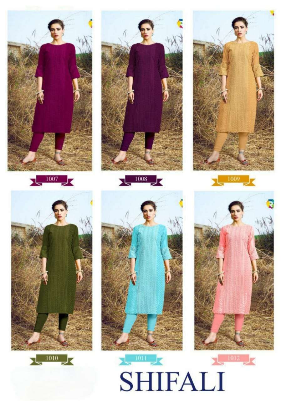 SCHIFFLI BY S3FOREVER BRAND PURE BAMBER GEORGETTE WITH SCHIFFLI WORK WITH FULL INNER STRIGHT KURTI W...