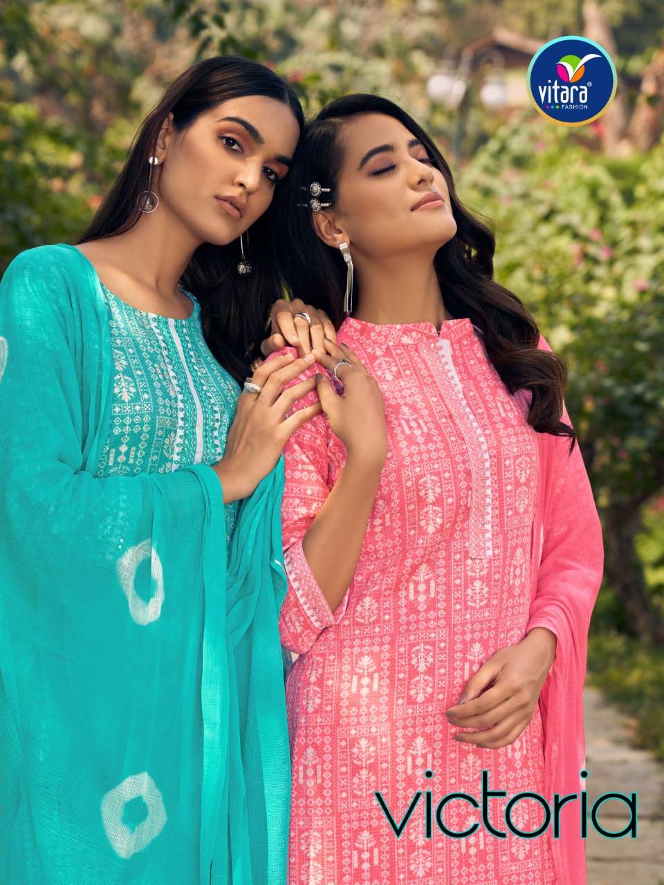 VICTORIA BY VITARA FASHION BRAND RAYON PRINT FOIL AND EMBROIDERY WORK KURTI WITH SILK PANT AND NAZMI...