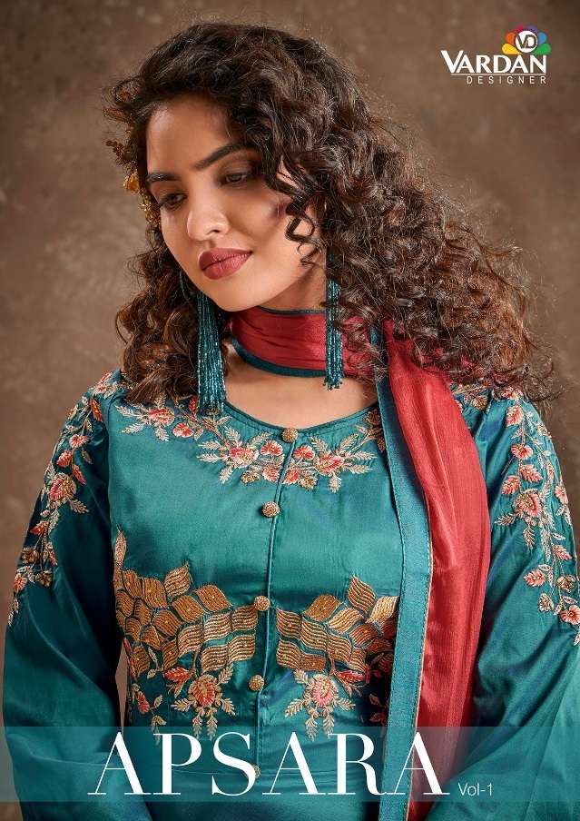 APSARA VOL-1 BY VARDAN DESIGNER BRAND TRIVA SILK WITH HEAVY EMBROIDERY WORK KURTI WITH INNER AND HEA...