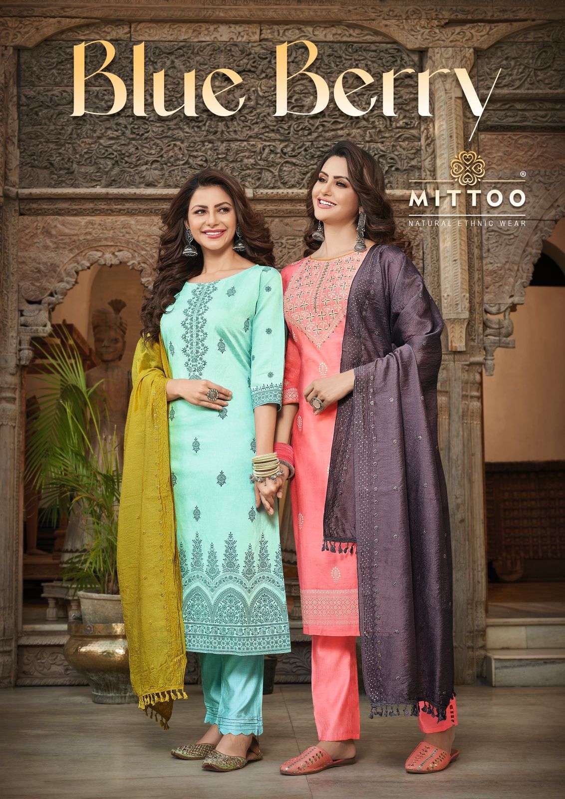 BLUE BERRY BY MITTOO BRAND VISCOSE EMBROIDERY AND HAND WORK KURTI WITH VISCISE PANT AND FANCY DUPATT...