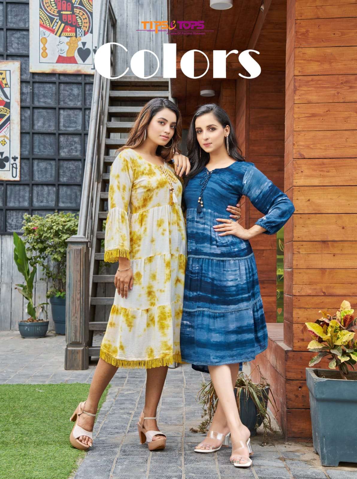 COLORS BY TIPS & TOPS BRAND HEAVY RAYON WRINKLE TIE DYE WESTERN WEAR WITH FLAIR DRESS KURTI WHOLESAL...