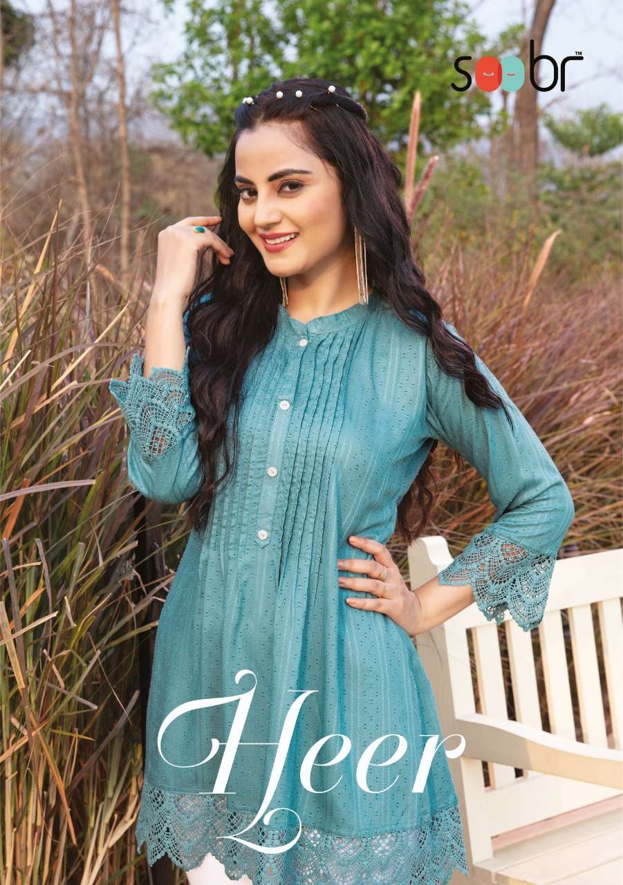 HEER BY SOOBR BRAND WEAVED RICH BUTI WITH LIVA APPROVED SCHIFILI LACE WORK LONG TOP WHOLESALER AND D...