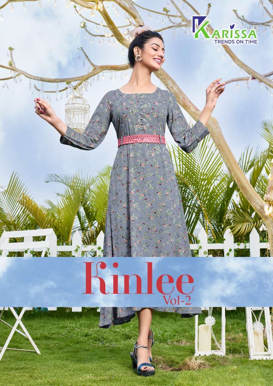 KINLEE VOL -2 BY KARISSA BRAND  PREMIUM  RAYON RINKLES CLASSY MILL PRINT WITH LIVA TAG A-LINE KURTI ...