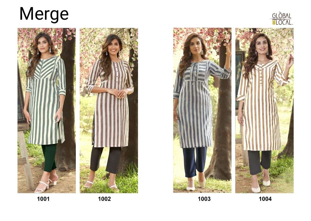 MERGE BY GLOBAL LOCAL BY 100 MILLS BRAND PURE RAYON FLAX PATTERNED TRENDY KURTIS WITH LACE DETAILLIN...