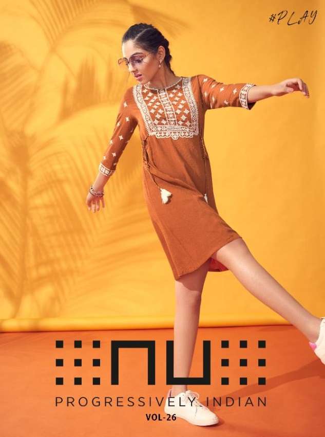 NU- VOL-26 BY NU BRAND RAYON WRINKLE HEAVY EMBROIDERY WORK FANCY LONG TOP WHOLESALER AND DEALER