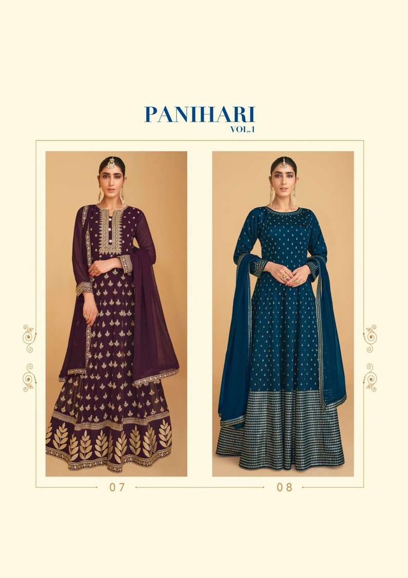 PANIHARI VOL 1 BY FLOSSY BRAND HEAVY REAL GEORGETTE EMBROIDERY WORK KURTI WITH SANTOON PANT AND EMBR...