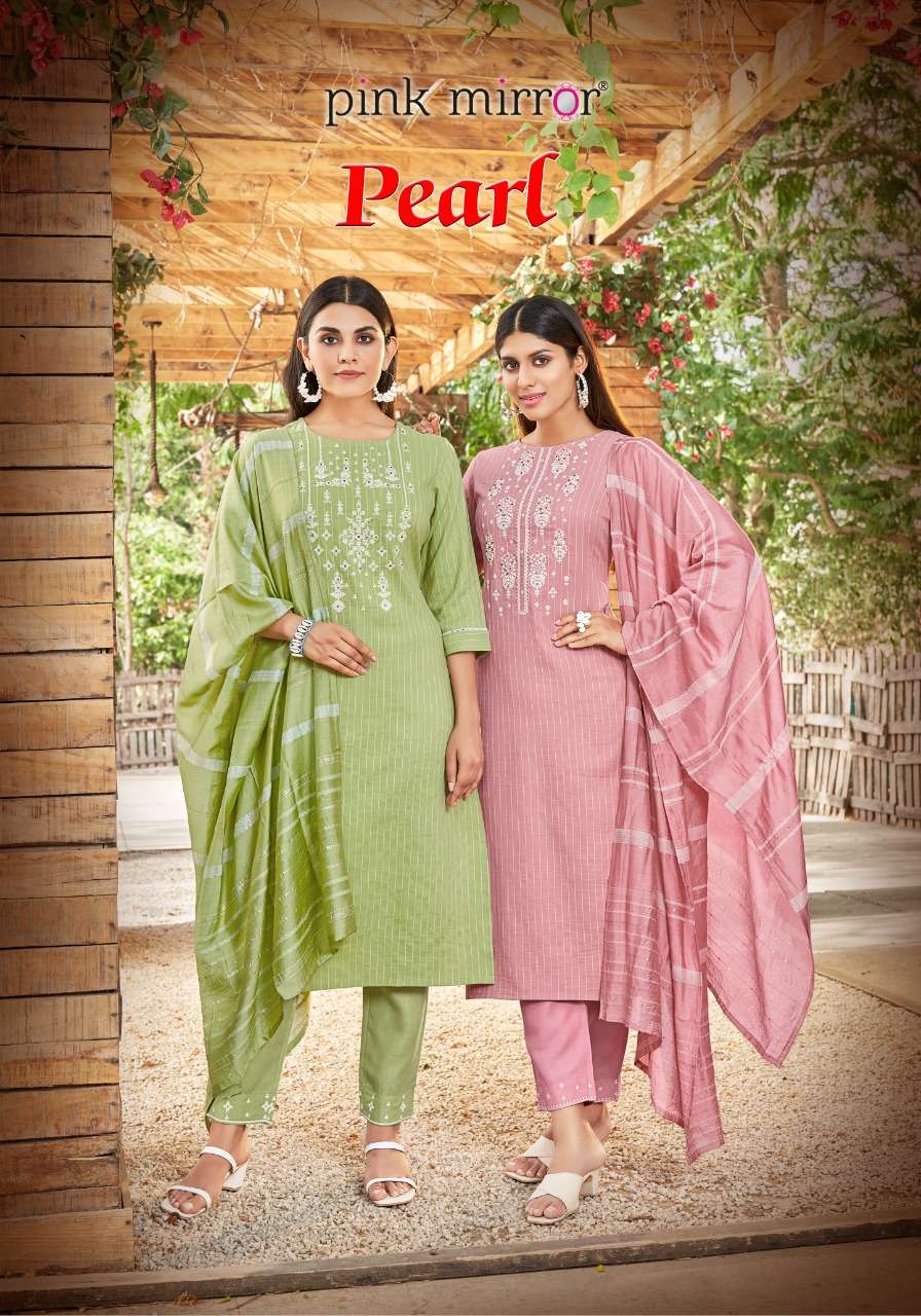 PEARL BY PINK MIRROR BRAND VISCOSE EMBROIDERY WORK KURTI WITH COTTON FEEL PANT AND WEAVING DYED WORK...
