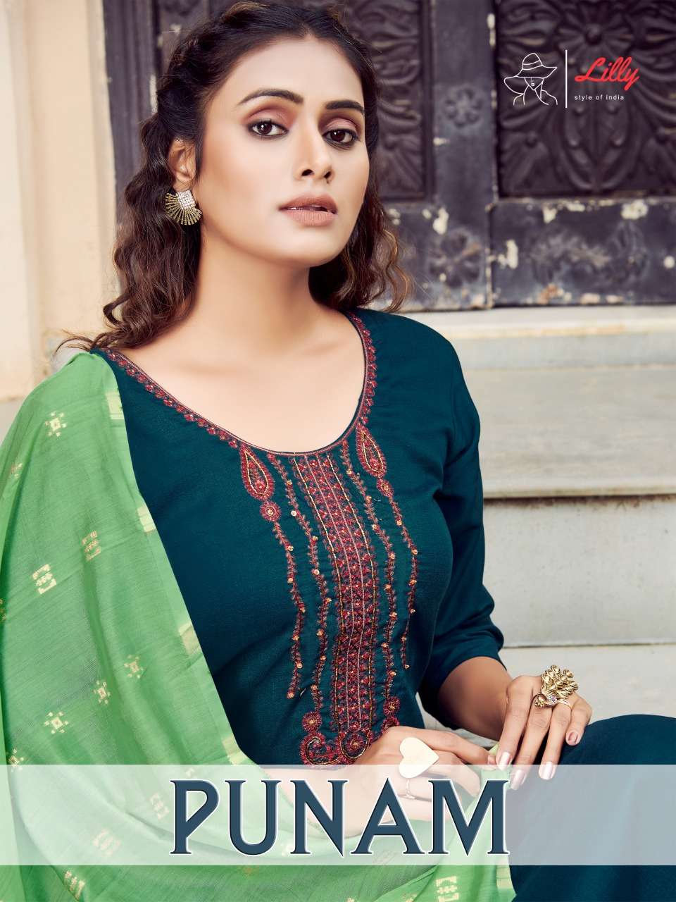 PUNAM BY LILLY STYLE OF INDIA BRAND KASMIRI EMBROIDERY AND HANDWORK KURTI WITH VISCOSE LYCRA PENT AN...