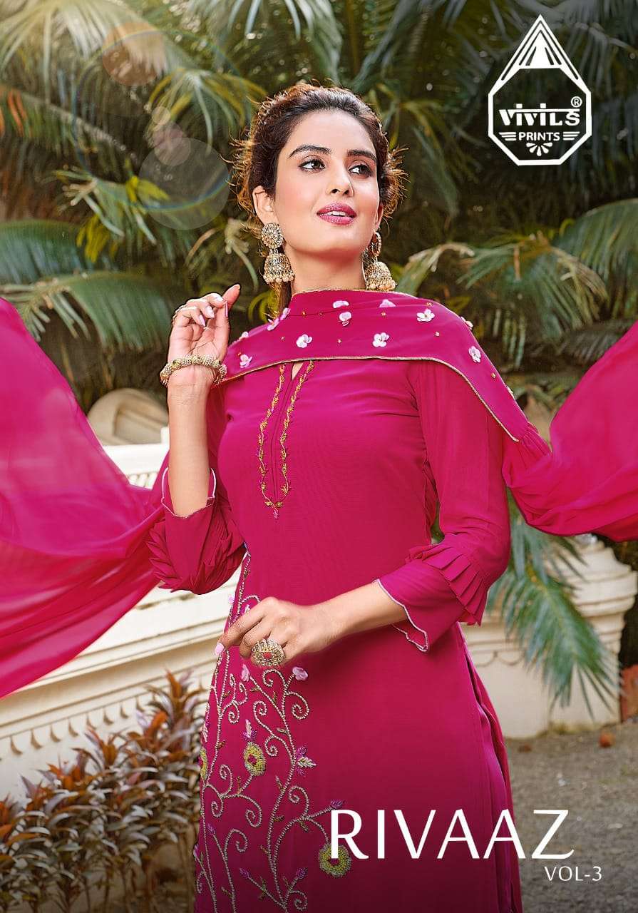 RIVAAZ VOL 3 BY VIVILS BRAND GEORGETTE HANDWORK AND ZARDOSI WORK KURTI WITH SHARARA AND ORGANZA DUPA...