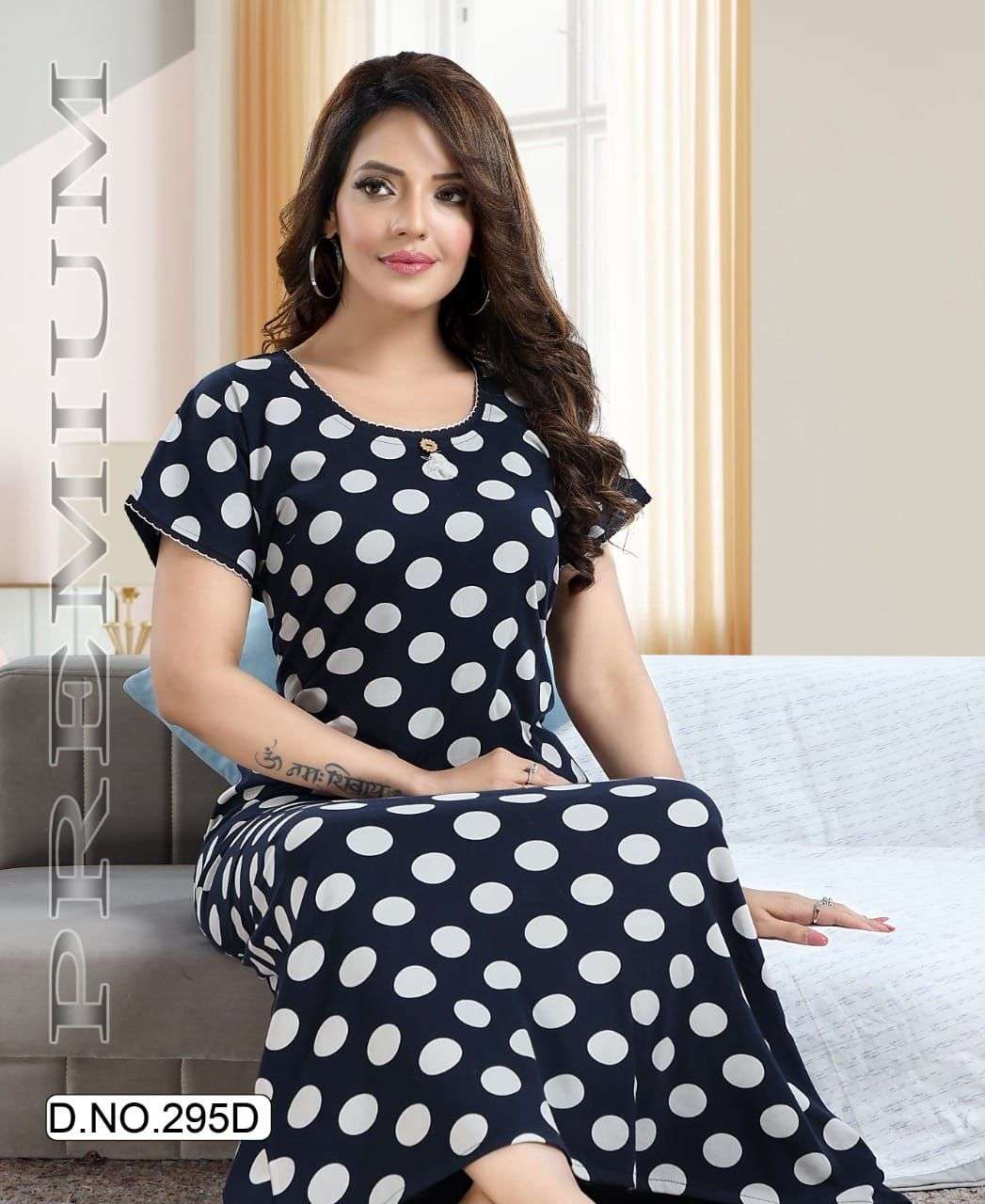 SHINKER GOWN VOL 295 BY FASHION TALK BRAND SHINKER PRINTED HOSIERY COTTON HEAVY NIGHT GOWN WITH BEAU...