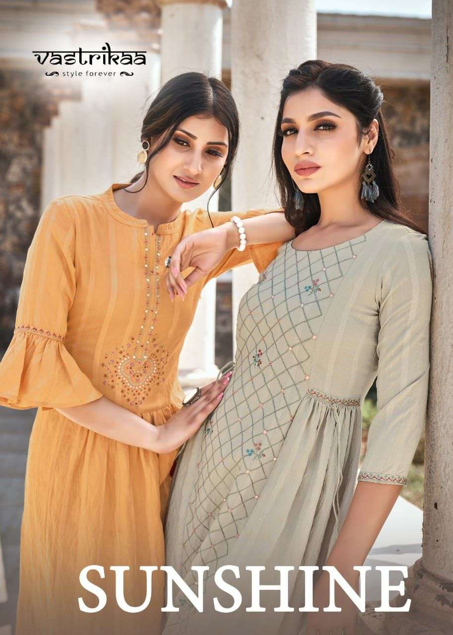 SUNSHINE VOL BY VASTRIKAA BRAND VISCOSE BASED A-LINE WITH ELEGANT EMBROIDERY WORK FROCK STYLE KURTI ...