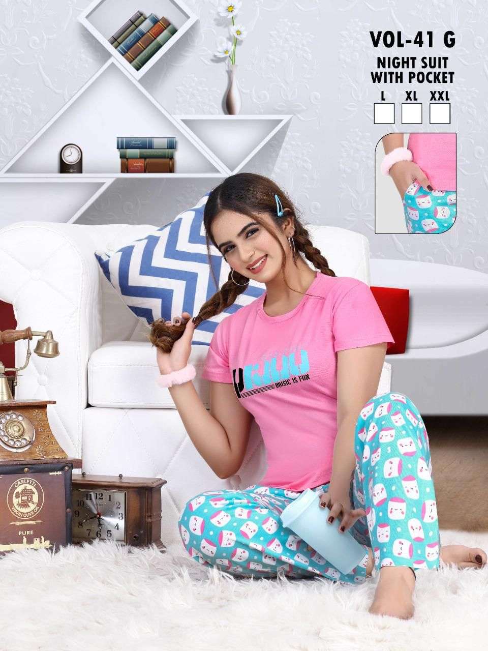 VOL 141 G BY FASHION TALK BRAND HEAVY SHINKER HOSIERY COTTON NIGHT SUITS WITH POCKET WHOLESALER AND ...