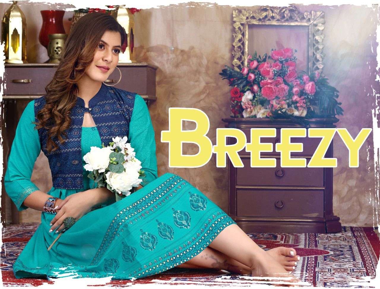 BREEZY VOL 1 BY RIYAA BRAND 14 KG LIQUID RAYON FOIL PRINT A-LINE GHARA KURTI WITH FOIL PRINT JACKET ...