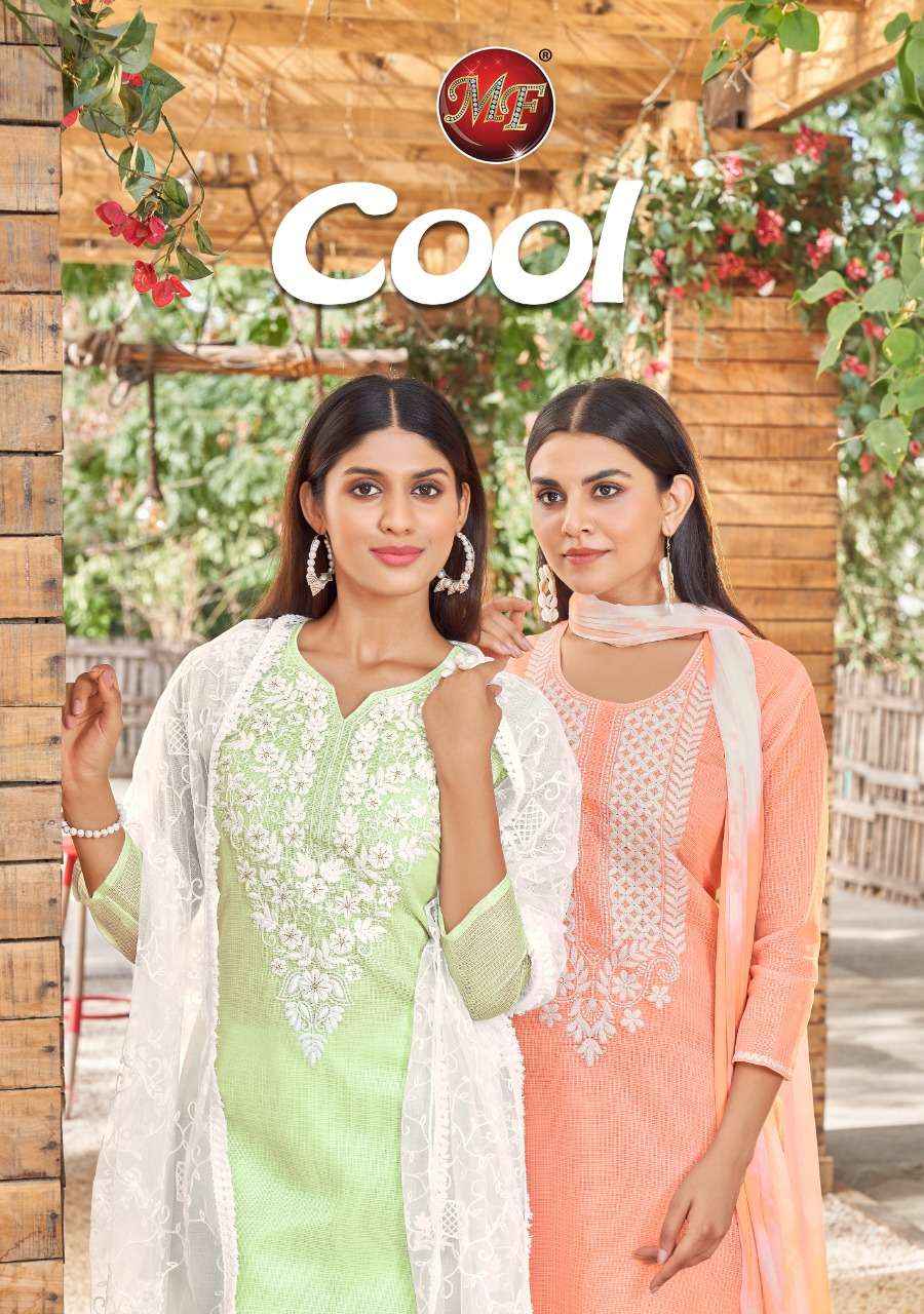 COOL BY MF BRAND SOFT NET RESHAM WORK STRAIGHT KURTI WITH RAYON SLUB PANT AND CHIFFON SHIBORI AND HE...