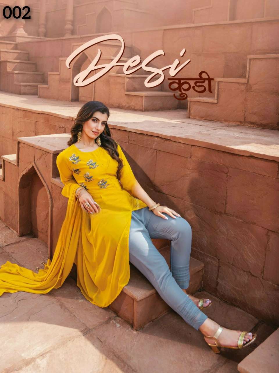 DESI KUDI BY S3FOREVER BRAND HANDWORK AND ZARDOSI WORK ON FOX GEORGETTE KURTI WITH BOTTOM AND DUPATT...