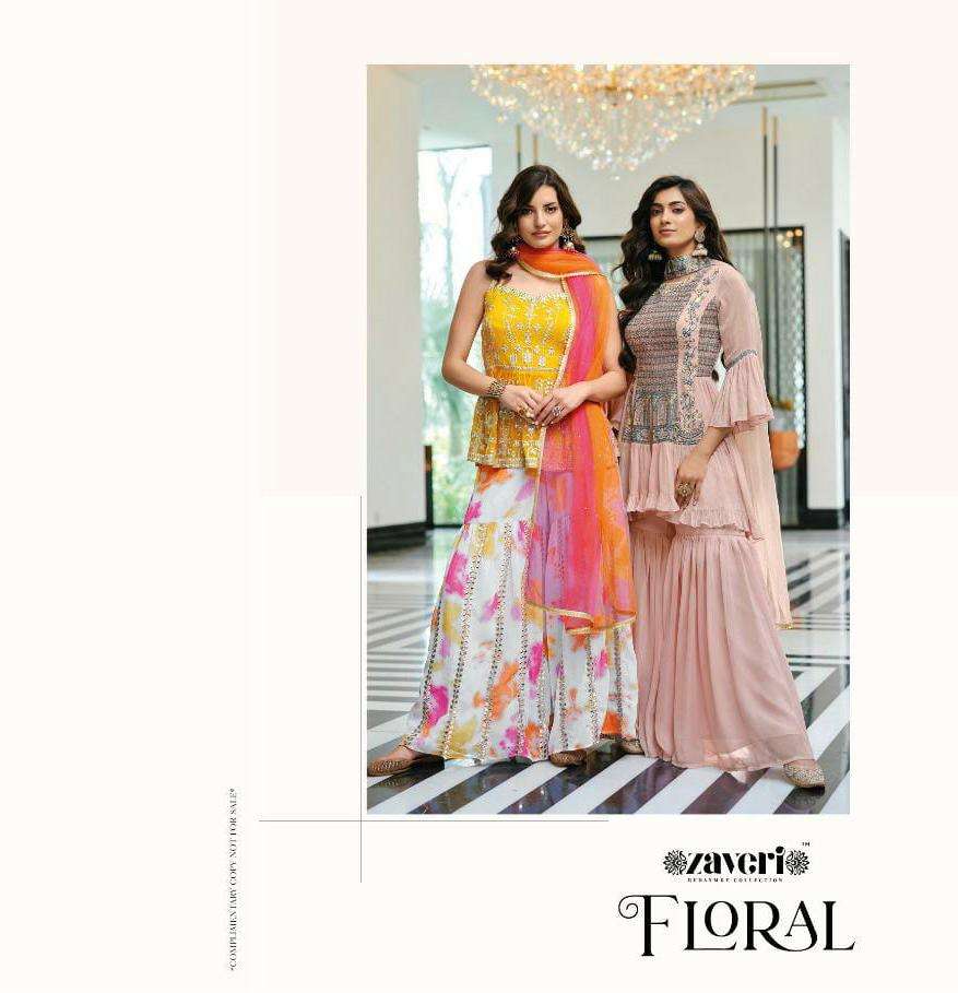 FLORAL BY ZAVERI BRAND GEORGETTE AND CHINON WITH EMBROIDERY WORK SHORT KURTI WITH GEORGETTE PALAZZO ...