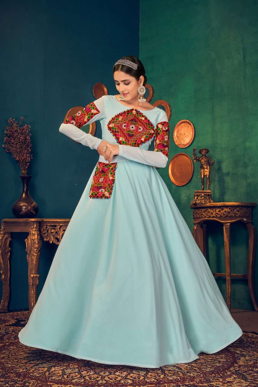 FLORY VOL - 17 BY S3FOREVER BRAND GEORGETTE EMBROIDERY WITH REAL MIRROR OR PEARL WORK LONG GOWN KURT...