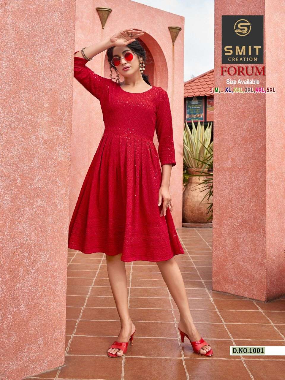 FORUM GOWN BY SMIT CREATION BRAND PURE 14 KG RAYON CHIKAN WITH SEQUENCE WORK FROCK STYLE KURTI WHOLE...