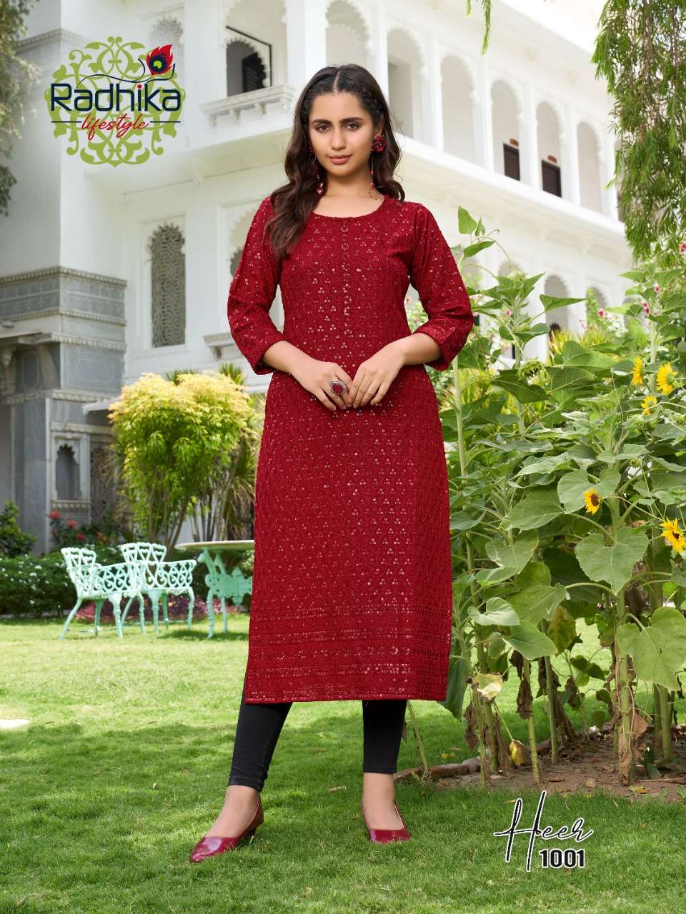 HEER BY RADHIKA BRAND RAYON WITH HEAVY SHIFFLI WORK AND EMBROIDERY FRONT AND BACK WORK  STRAIGHT KUR...