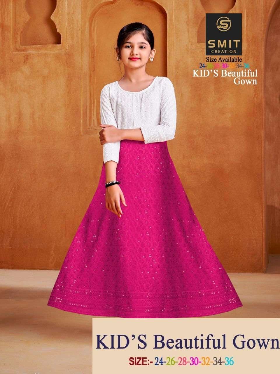 KIDS BEAUTIFUL GOWN BY SMIT CREATION BRAND RAYON HEAVY CHIKAN WORK FANCY LONG GOWN FOR GIRLS WHOLESA...