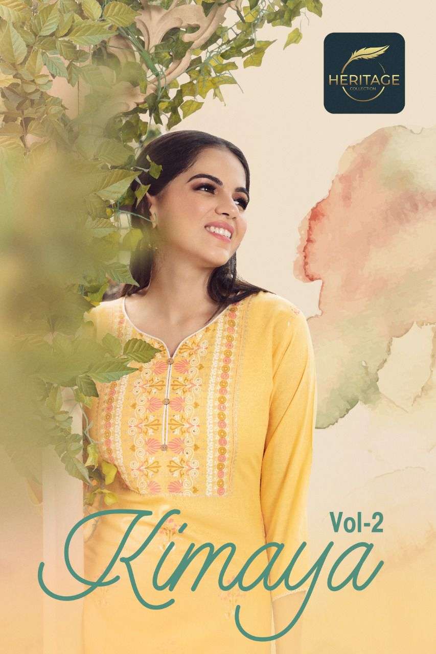 KIMAYA VOL-2 BY HERITAGE BRAND RAYON SLUB PRINT WITH HANDWORK STRAIGHT DESIGNER KURTI WHOLESALER AND...