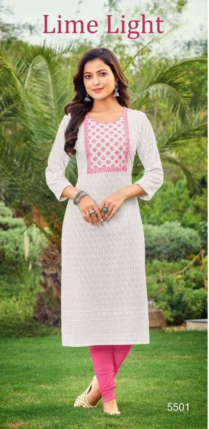 LIME LIGHT BY STARLINK BRAND HRAVY RAYON WITH FULL SHIFFLI AND EMBROIDERY WORK STRAIGHT KURTI WHOLES...