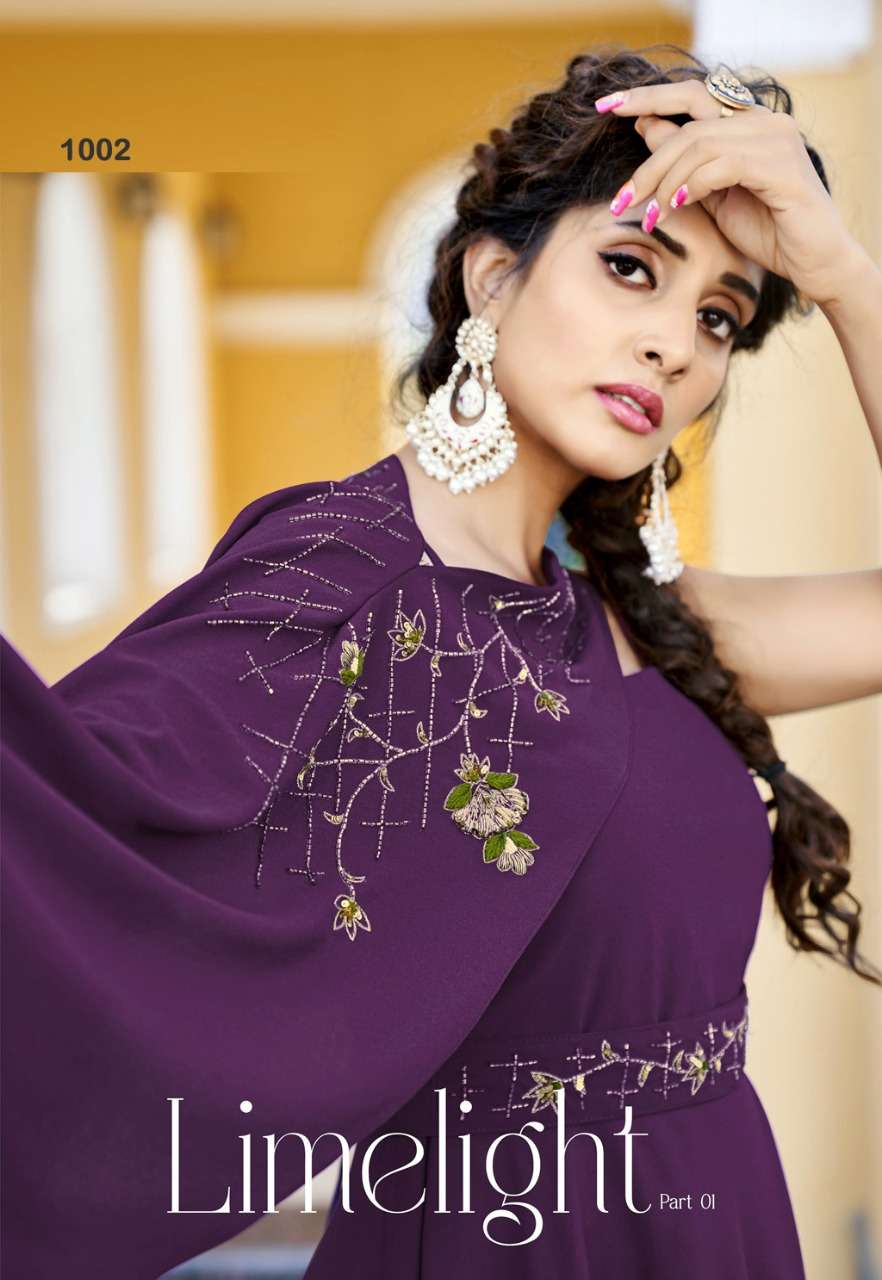 LIMELIGHT BY S3FOREVER BRAND HEAVY GEORGETTE HANDWORK DESIGNER LONG GOWN KURTI WITN INNER WHOLESALER...