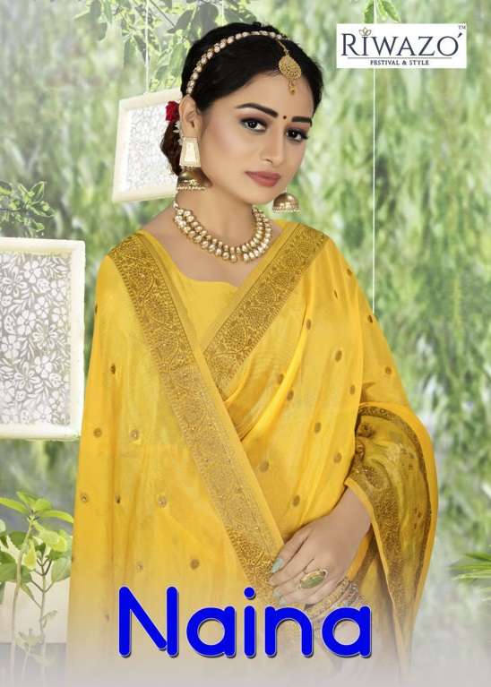 NAINA BY RIWAZO BRAND ORGANZA WOVEN WITH SIROSKI STONE WORK DESIGNER SAREE WITH UNSTITCHED BLOUSE WH...