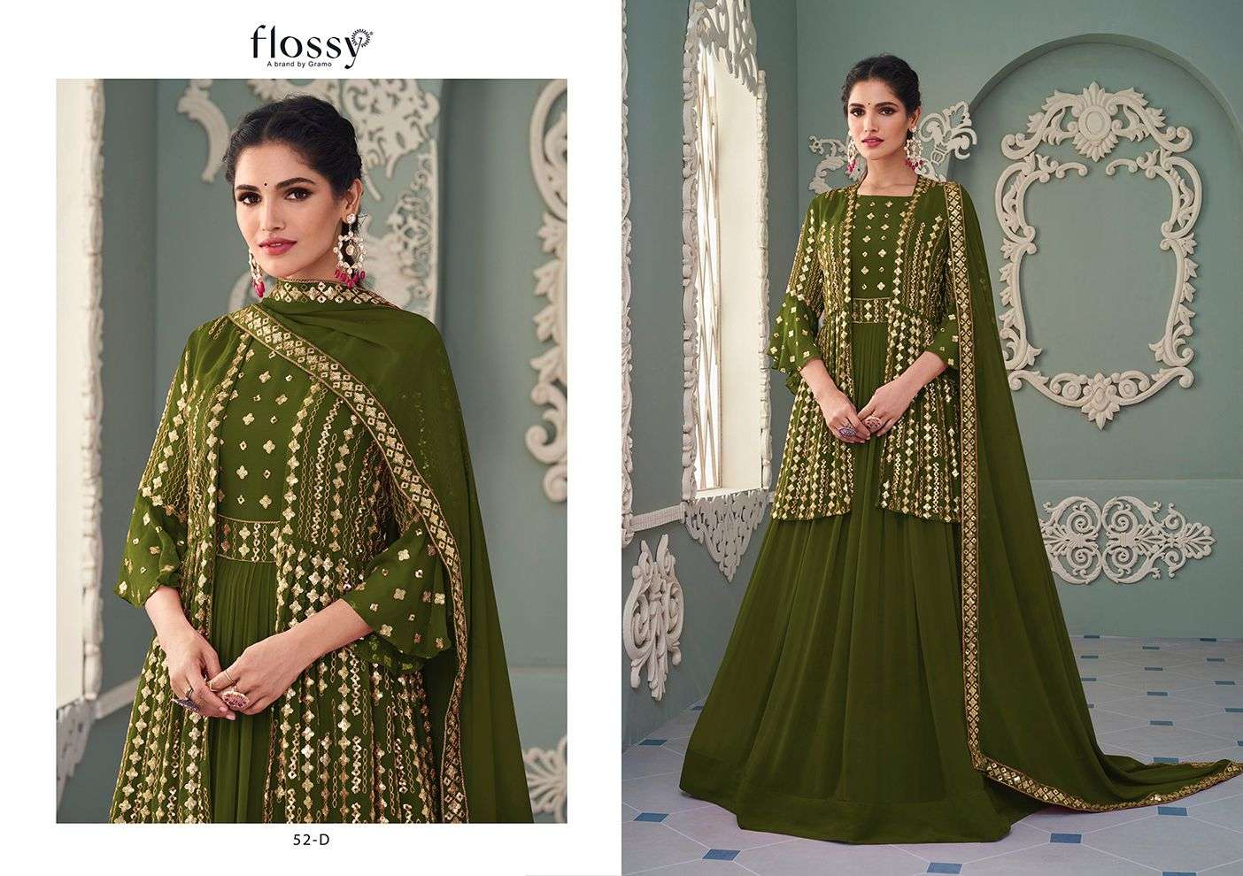 NAKSH COLOUR VOL 2 BY FLOSSY BRAND REAL GEORGETTE WITH EMBROIDERY WORK LONG KURTI WITH SATIN PANT AN...