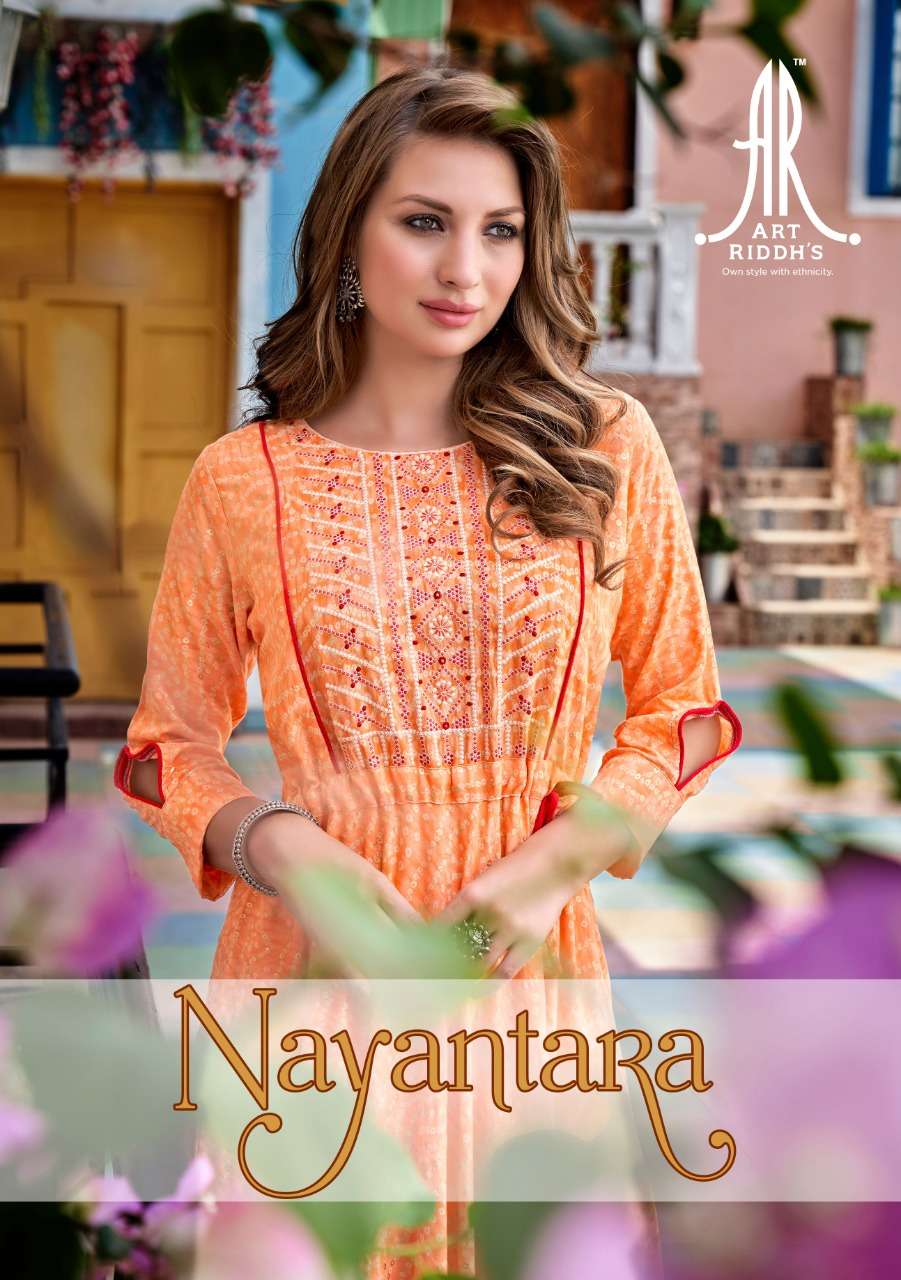NAYANTARA BY ARTRIDDHS BRAND HEAVY RAYON WITH LIVA CERTIFIED AND HEAVY MILL PRINT LONG GOWN KURTI WH...