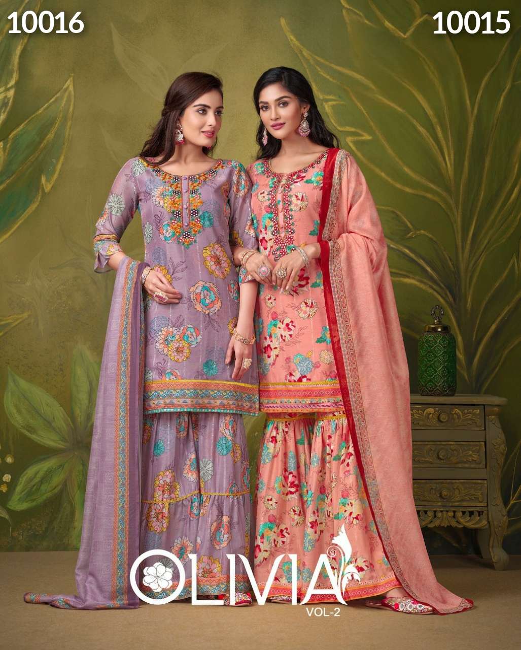 OLIVIA 2 BY LILY & LALI BRAND MASLIN SEQUENCE AND MIRROR WORK KURTI WITH MASLIN GHARARA AND DIGITAL ...