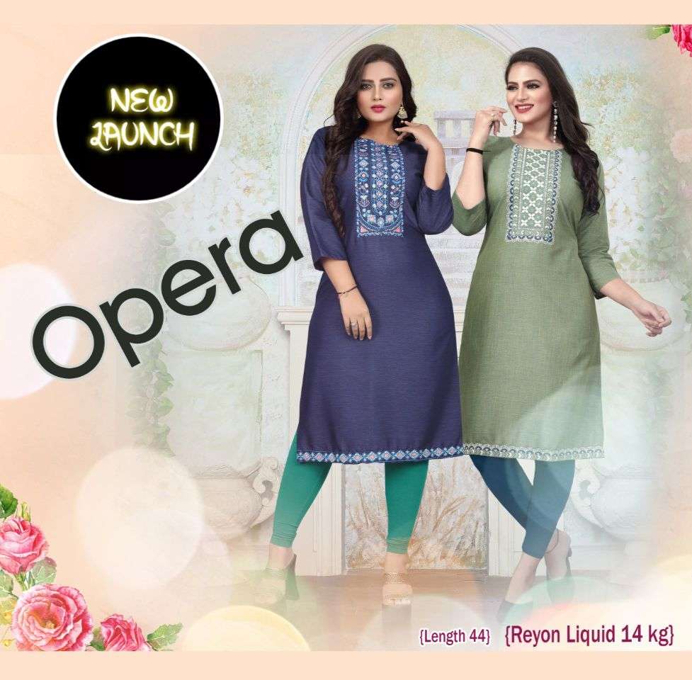 OPERA VOL 1O BY RIYAA BRAND HEAVY RAYON LIQUID WITH FANCY EMBROIDERED WORK STRAIGHT KURTI WHOLESALER...