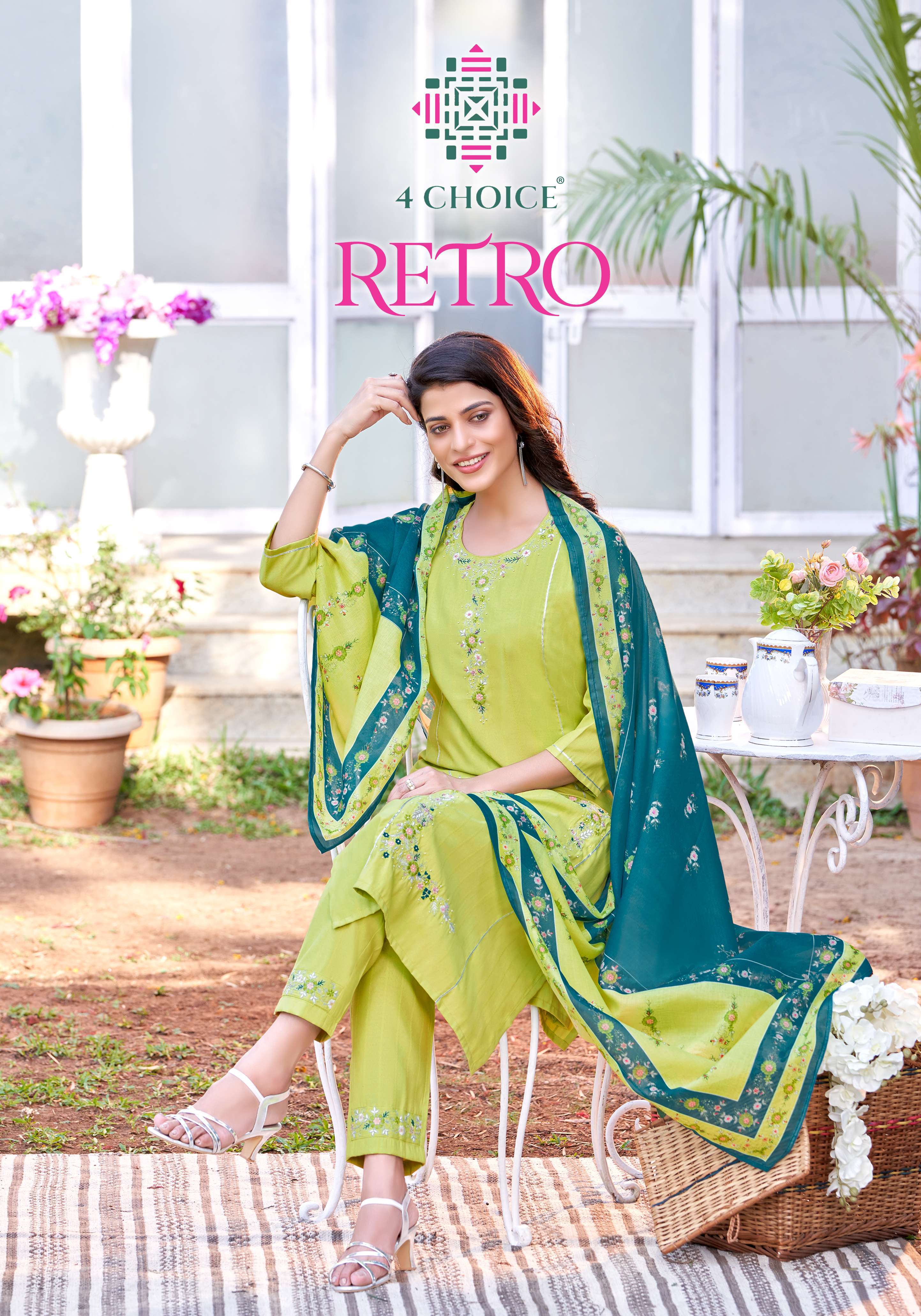 RETRO  BY 4 CHOICE BRAND VISCOSE FANCY THREAD AND HAND WORK KURTI WITH VISCOSE THREAD WORK PANT AND ...