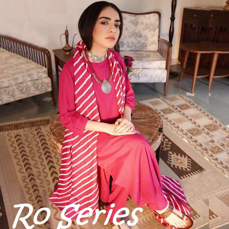 RO SERIES BY LADYVIEW BRAND MAGIC COTTON PLAN STRAIGHT KURTI WITH MAGIC COTTON PANT AND MUSLIN PRINT...