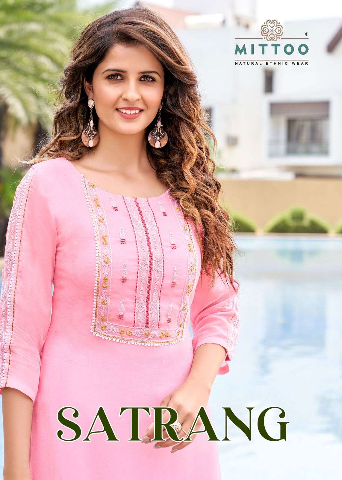 SATRANG BY MITTOO BRAND PURE VISCOSE GEORGETTE EMBROIDERY AND HANDWORK STRAIGHT KURTI WITH VISCOSE S...