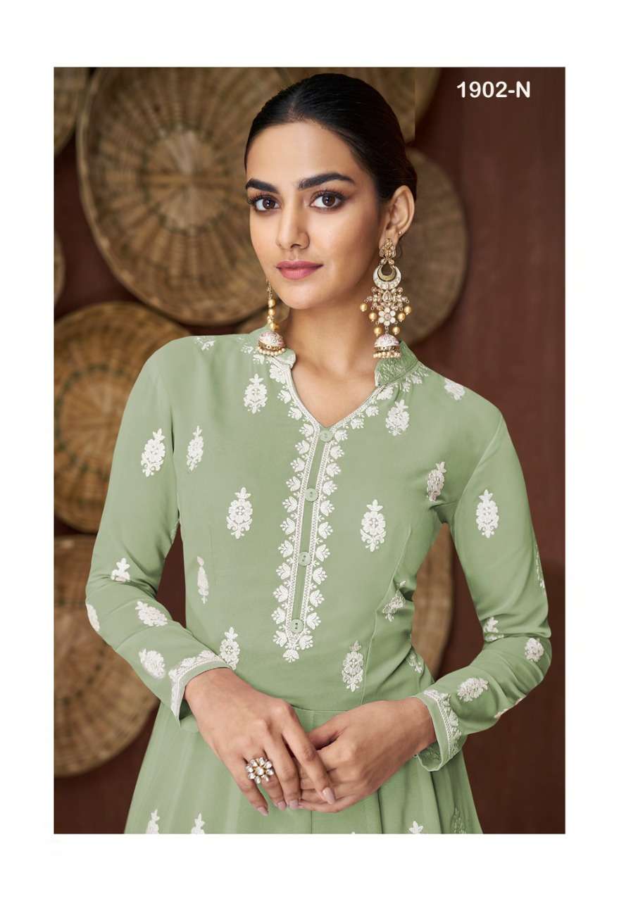 SIYA COLOUR GOLD BY S3FOREVER BRAND PURE GEORGETTE HEAVY EMBROIDERY WORK LONG GOWN KURTI WITH ROYAL ...