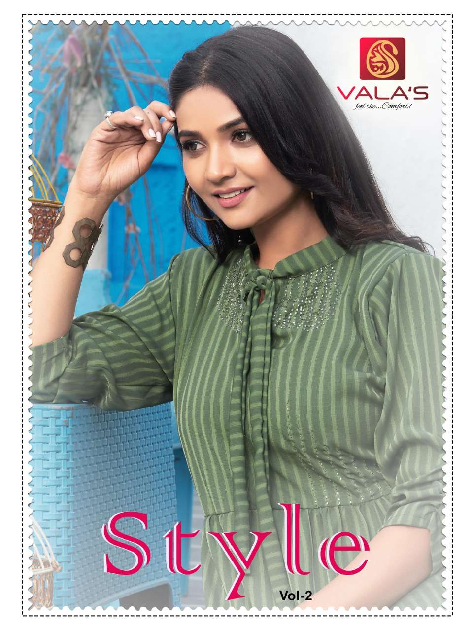 STYLE VOL 2 BY VALAS BRAND HEAVY RAYON FABRIC WITH FANCY WORK DESIGNER STYLE KURTI WHOLESALER AND DE...