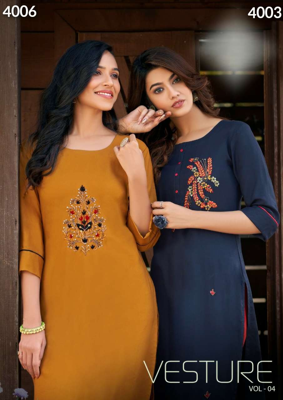 VESTURE VOL 4 BY S3FOREVER BRAND 14KG PURE  RAYON LIVA TAGE WITH KHATLI WORK DESIGNER KURTI WHOLESAL...