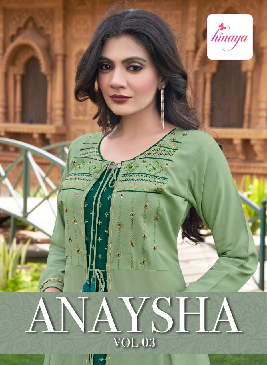 ANAISHA BY HINAYA BRAND RAYON DOUBLE LAYERED WITH FANCY PRINTS AND WORK STYLES ATTACHED JACKETS KURT...