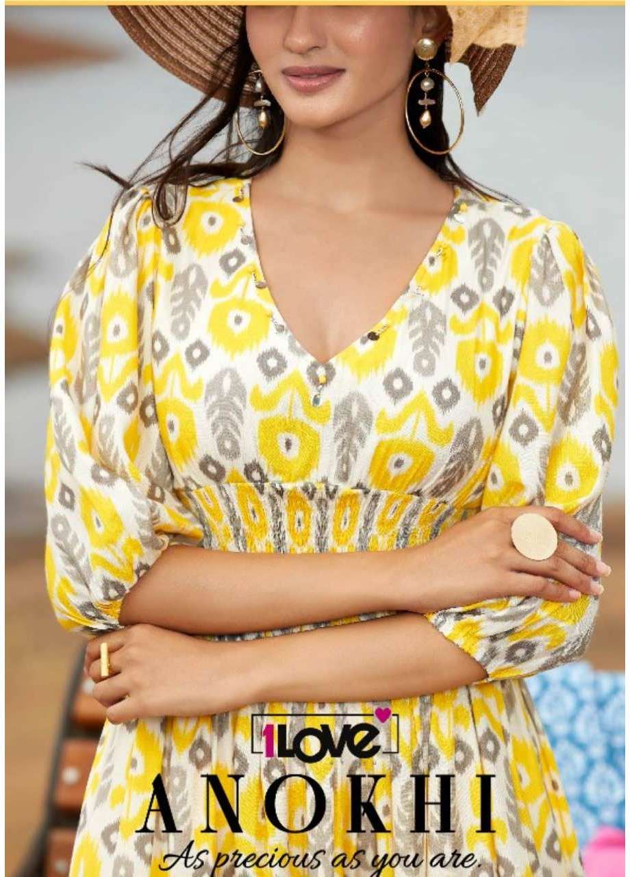 ANOKHI BY 1LOVE BY S4U BRAND COTTON AND RAYON WITH CLASSY PRINT FROCK STYLE KURTI WHOLESALE AND DEAL...