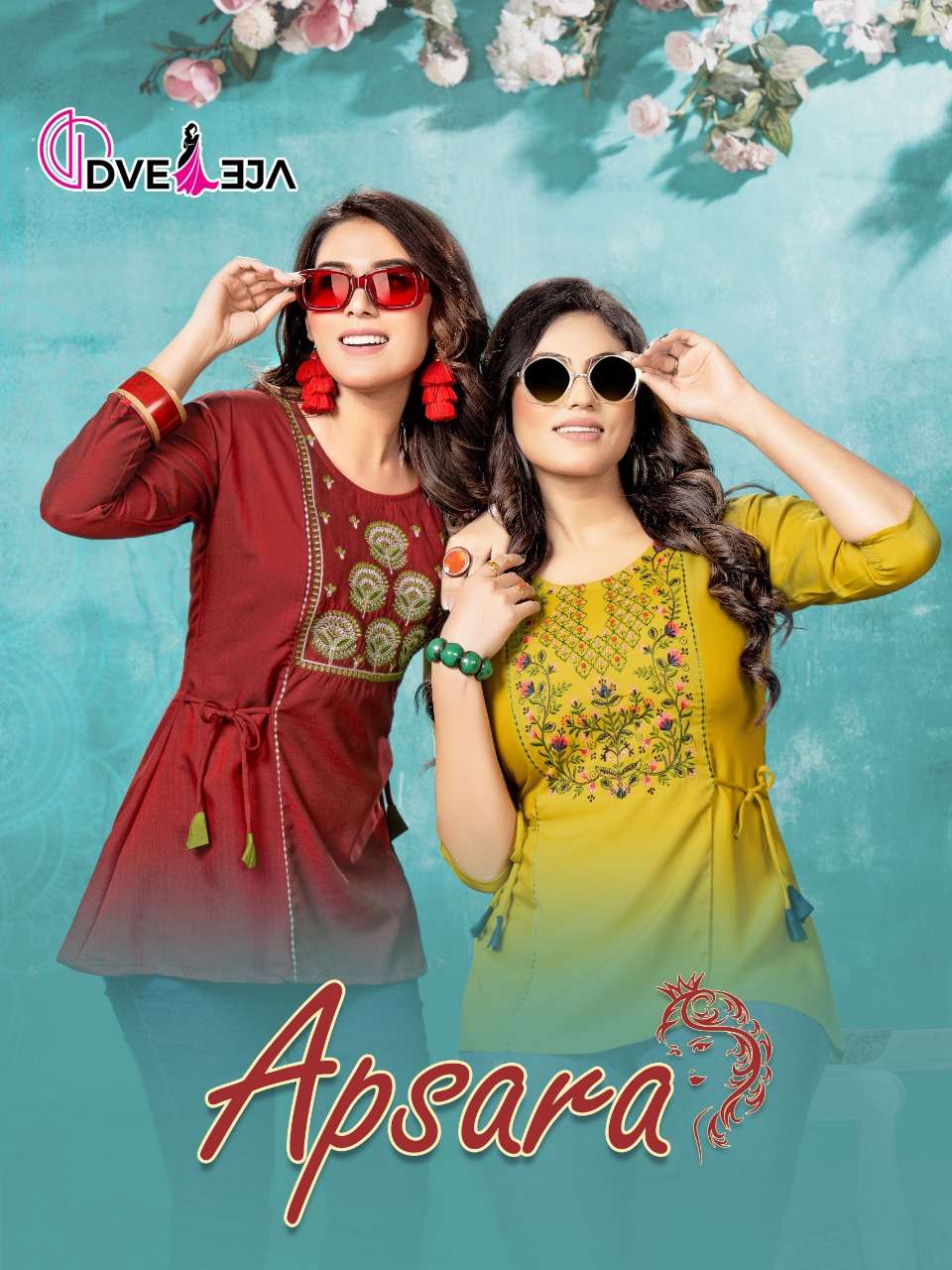 APSARA VOL 1 BY DVEEJA BRAND FANCY RAYON DOBBY WITH EMBROIDERY WORK AND SIDE DORI PATTERN SHORT TOP ...