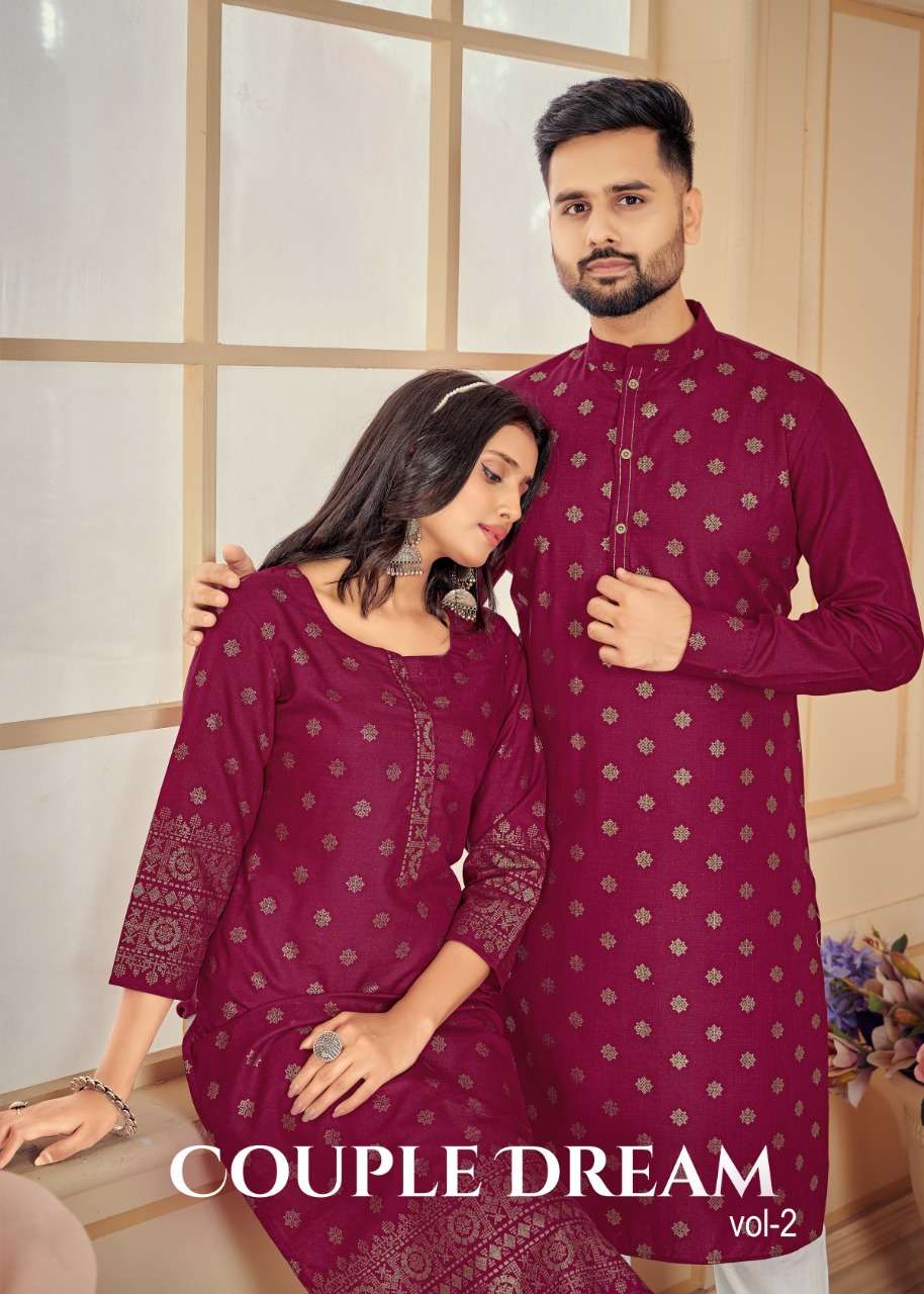 COUPLE DREAM VOL 2 BY BANWERY BRAND PURE COTTON WITH FOIL PRINT BUTTI STRAIGHT KURTI WITH COTTON PAN...