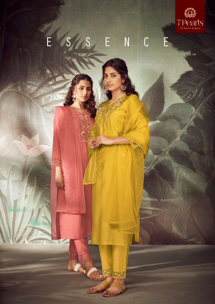 ESSENCE BY 7 PEARLS BRAND CHINNON HEAVY EMBROIDERY WORK KURTI WITH CHINNON PANT AND PURE ORGANZA EMB...