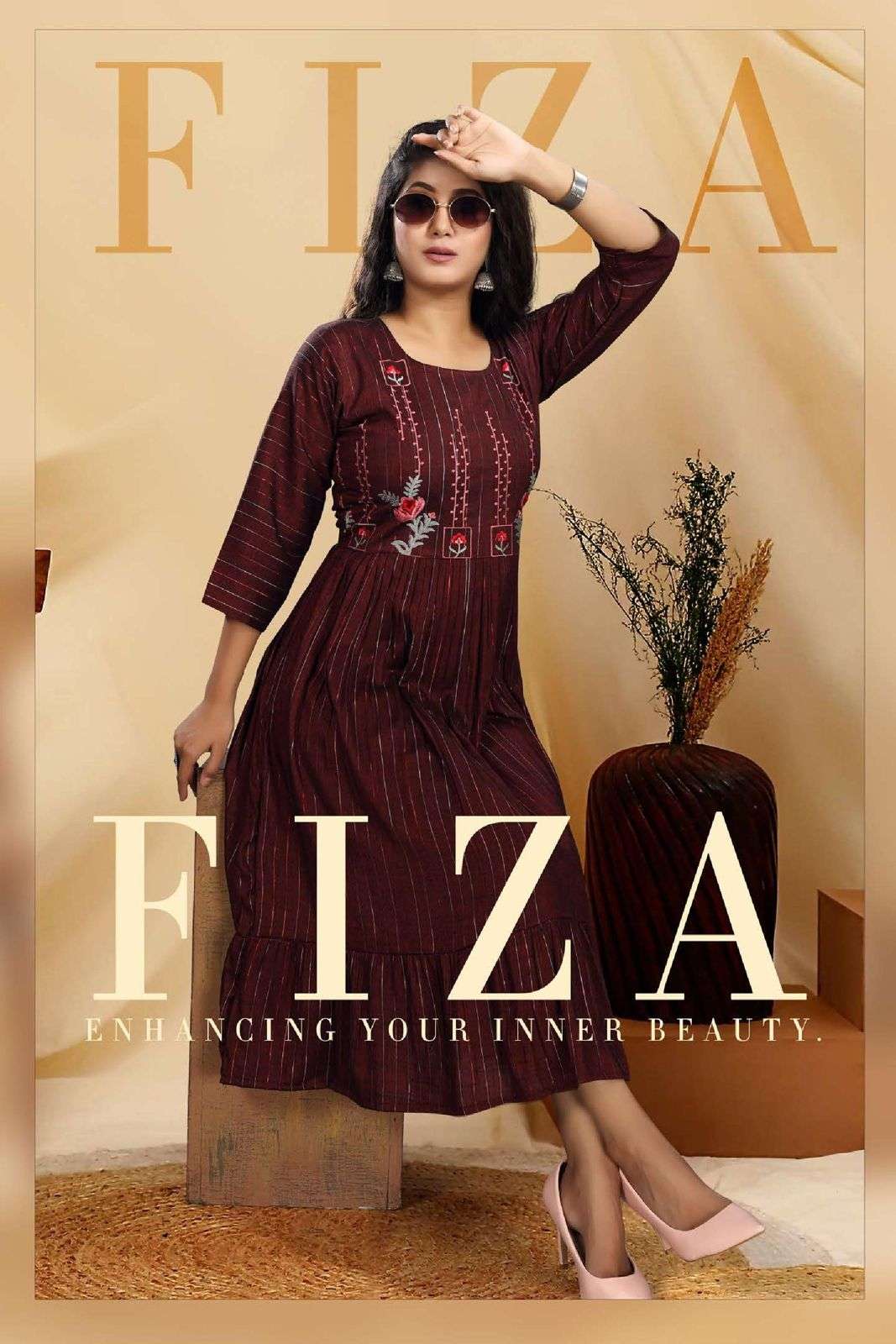 FIZAA VOL 1 BY RIYAA BRAND HEAVY LUREX RAYON WITH FANCY EMBROIDERY WORK FROCK STYLE KURTI WHOLESALER...