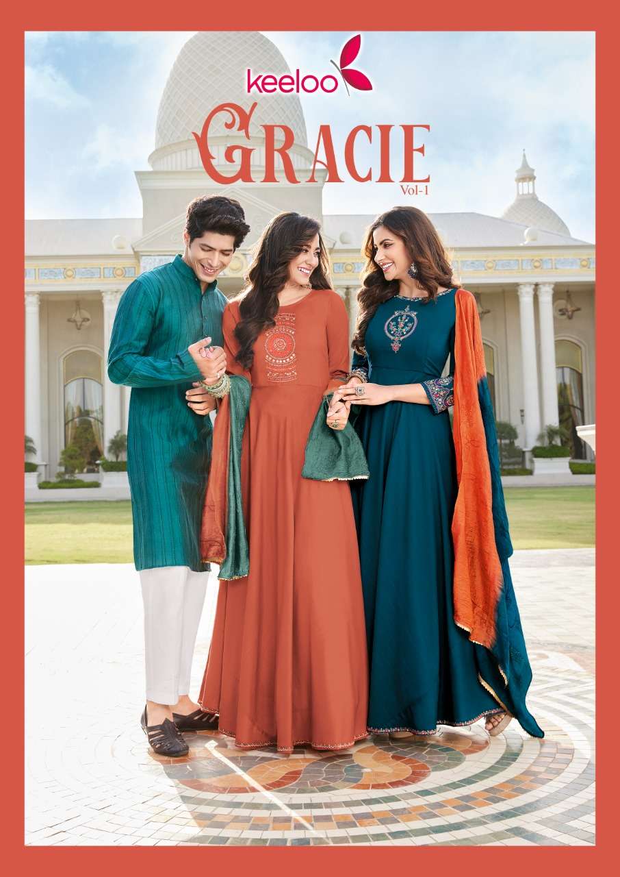 GRACIE 1 BY KEELOO BRAND FANCY VISCOSE SLUB EMBROIDERY AND KHATLI WORK LONG GOWN KURTI WITH HALF INN...