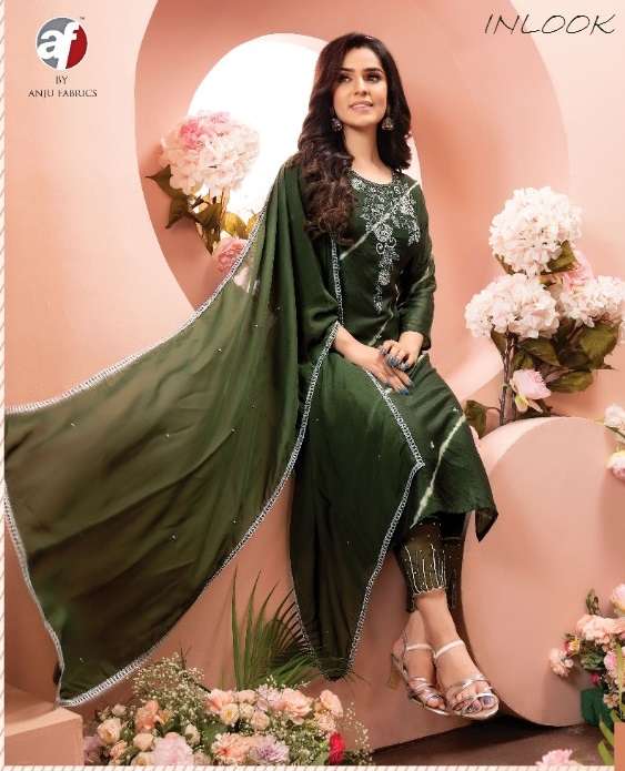 INLOOK BY AF BRAND PURE VISCOSE CHANDERI SILK HANDWORK KURTI WITH JAM SILK PANT AND  PURE ORGANZA HA...