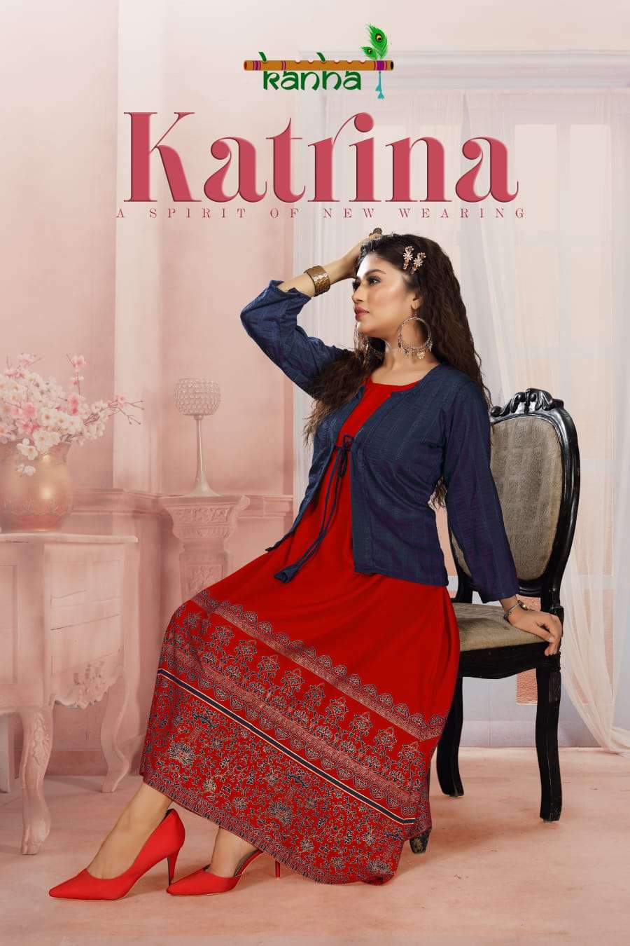 KATRINA BY KANHA BRAND HEAVY RAYON WITH CLASSY DAMAN PRINT FROCK STYLE KURTI WITH FANCY HEAVY RAYON ...