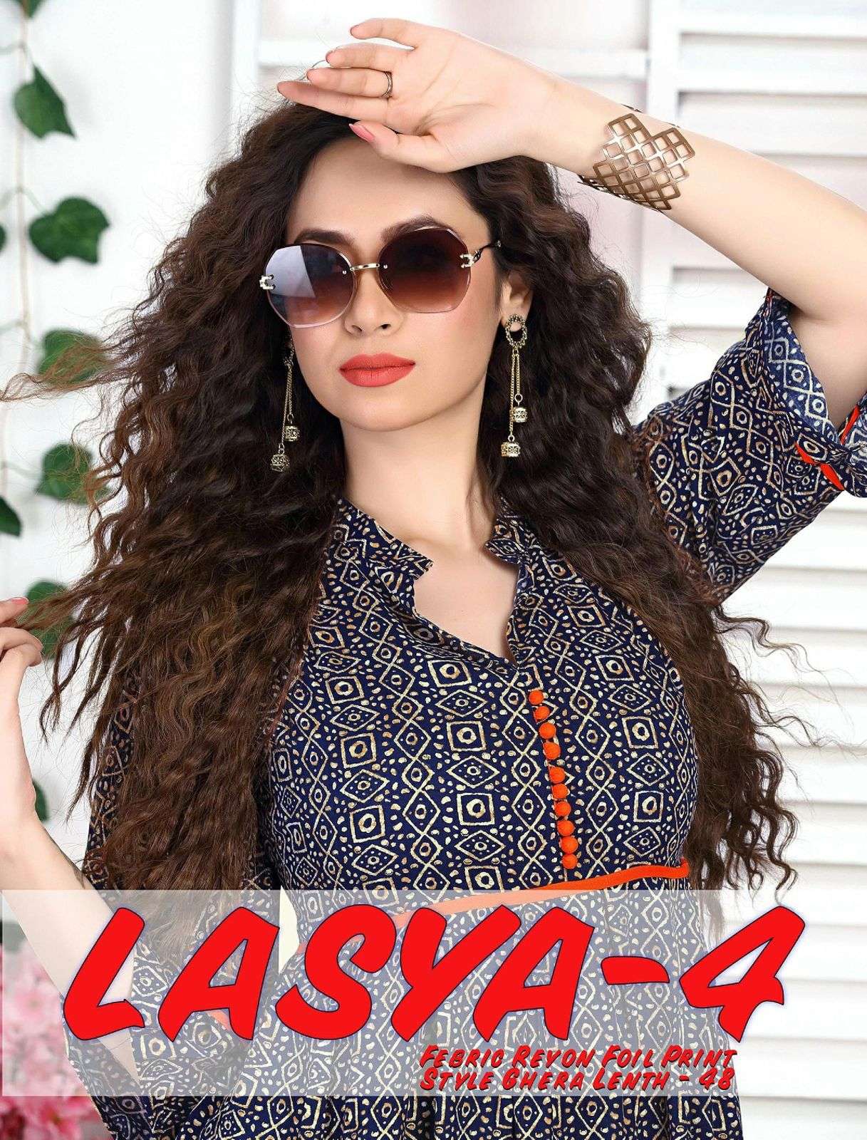 LASYA VOL 4 BY RIYAA BRAND HEAVY RAYON WITH CLASSY FOIL PRINT FROCK STYLE KURTI WHOLESALER AND DEALE...
